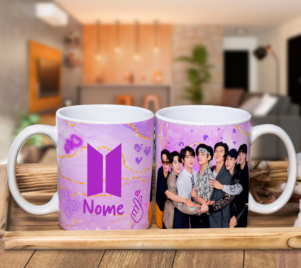 Caneca Kit BTS Fãs com Nome Personalizado