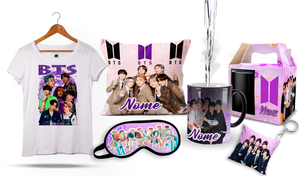 Caneca Mágica BTS + Kit Camiseta BTS KPOP com Nome