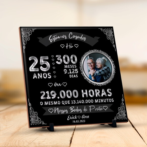 Azulejo Personalizado Presente Bodas de Prata 25 Anos