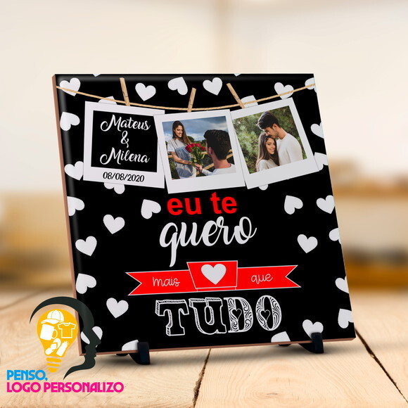 Azulejo Personalizado Presente Namoro Casal com 3 Fotos