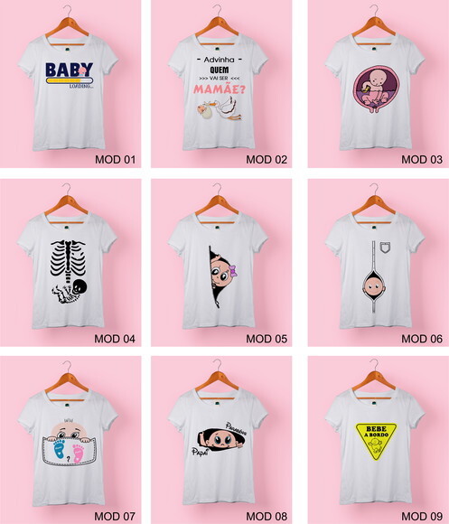 Camiseta Babylook Gestante Grávida Vários Modelos - Mod 002