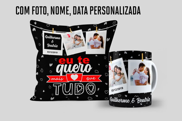 Caneca + Almofada Presente Dia dos Namorados com Foto