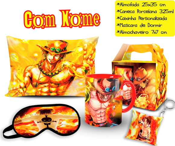 Caneca + Kit Ace Portgas One Piece com Nome - Mod 001