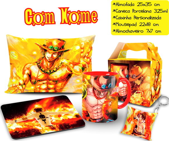 Caneca + Kit Ace Portgas One Piece com Nome - Mod 003