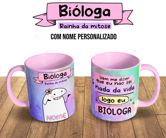 Caneca + Kit Agenda Profissão Bióloga Biologia Flork Nome