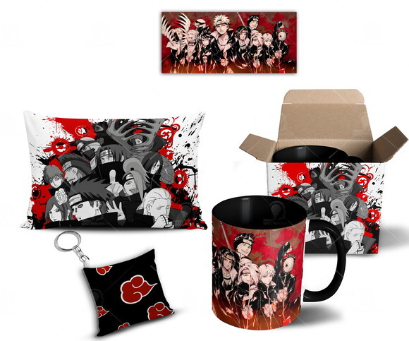 Caneca + Kit Akatsuki Anime Naruto Shippuden - Mod 010