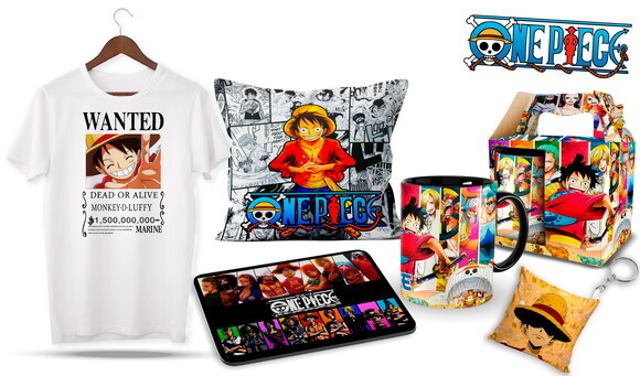 Caneca + Kit Camisa One Piece Luffy com Nome - Mod 001
