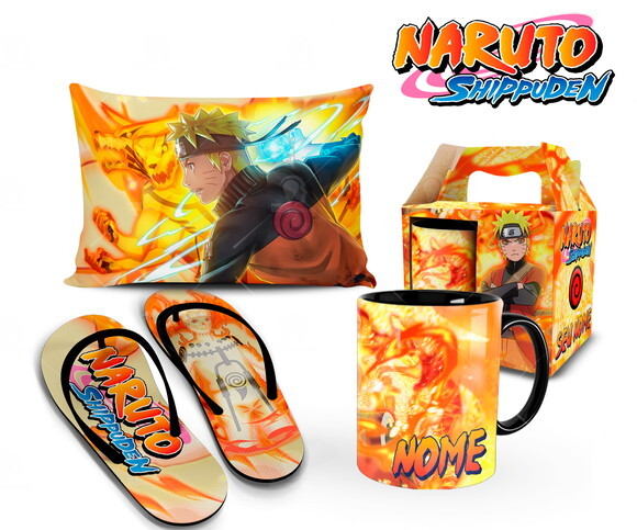 Caneca + Kit com Chinelo Naruto Shippuden com Nome