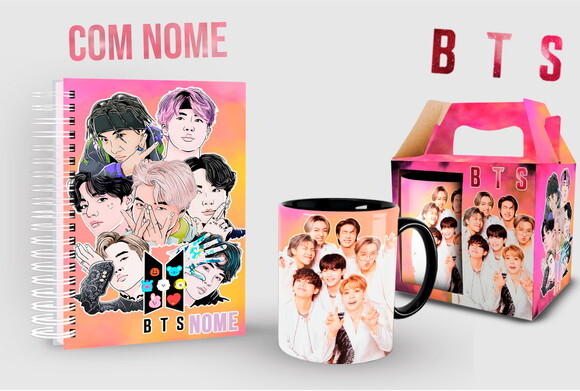 Caneca + Kit com Agenda Bts K-pop Personalizada com Nome