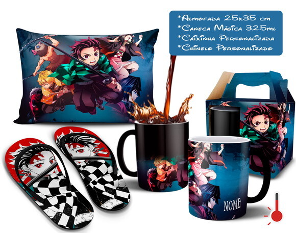 Caneca + Kit com Chinelo Tanjiro Demon slayer com Nome