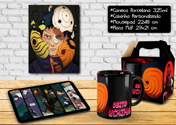 Caneca + Kit Geek Obito Uchiha com Nome