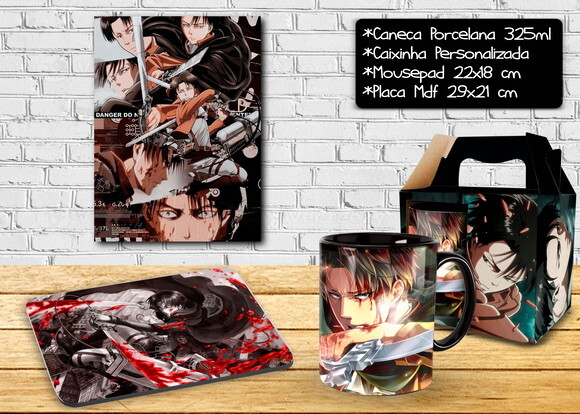 Caneca + kit Geek Shingeki no Kyojin Levi Ackerman