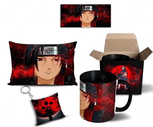 Caneca + Kit Itachi Uchiha Anime Naruto Shippuden - Mod 001