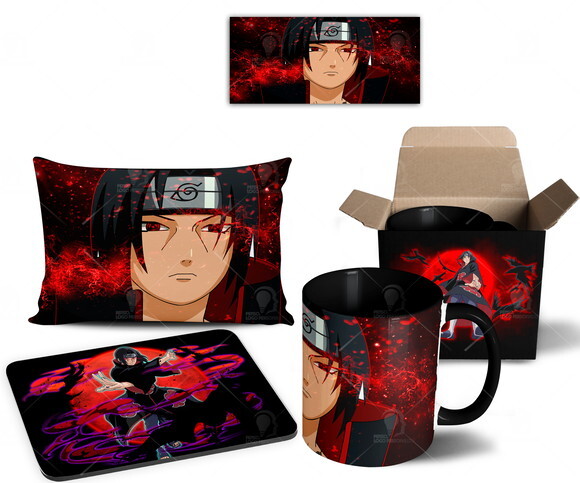 Caneca + Kit Itachi Uchiha Anime Naruto Shippuden - Mod 002