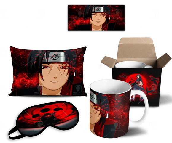 Caneca + Kit Itachi Uchiha Anime Naruto Shippuden - Mod 006
