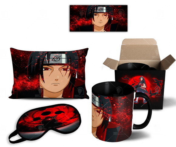 Caneca + Kit Itachi Uchiha Anime Naruto Shippuden - Mod 003