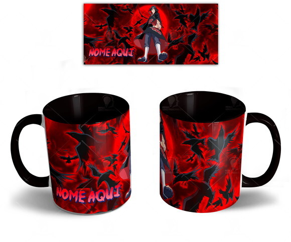 Caneca + kit Itachi Uchiha Naruto com Nome