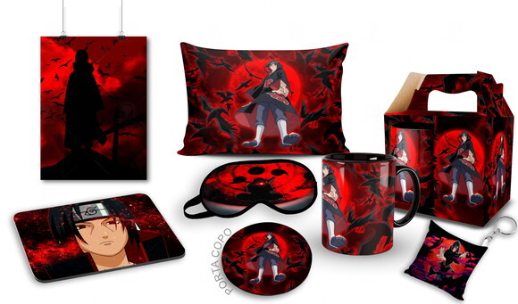 Caneca + kit Itachi Uchiha Naruto com Nome