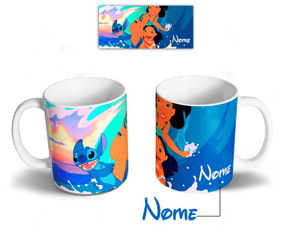 Caneca + Kit Lilo e Stitch com Nome - Mod 001