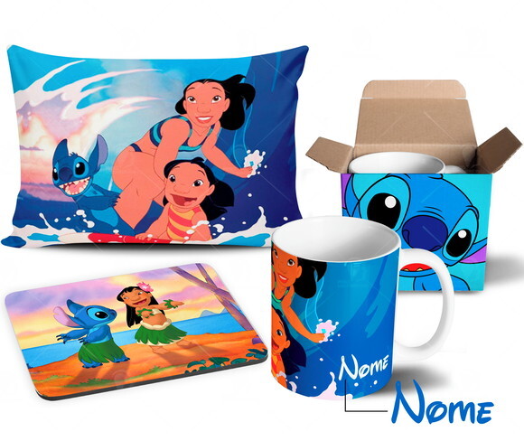 Caneca + Kit Lilo e Stitch com Nome - Mod 002