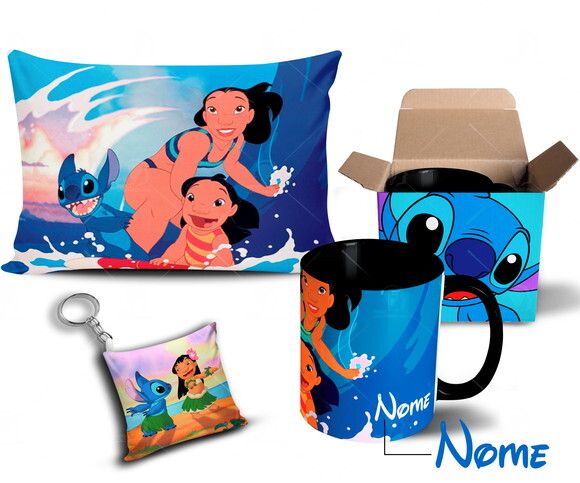 Caneca + Kit Lilo e Stitch com Nome - Mod 004