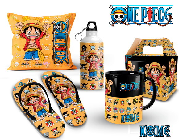 Caneca + Kit One Piece Luffy com Nome - Mod 001