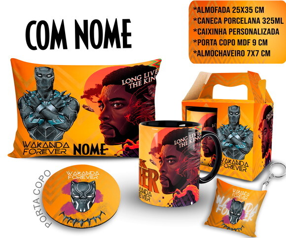 Caneca + Kit Pantera Negra Wakanda Forever com Nome