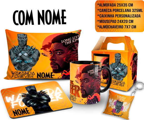 Caneca + Kit Pantera Negra Wakanda Forever com Nome