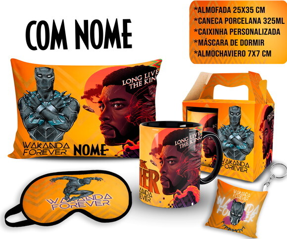 Caneca + Kit Pantera Negra Wakanda Forever com Nome