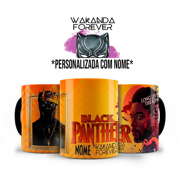 Caneca + Kit Pantera Negra Wakanda Forever com Nome