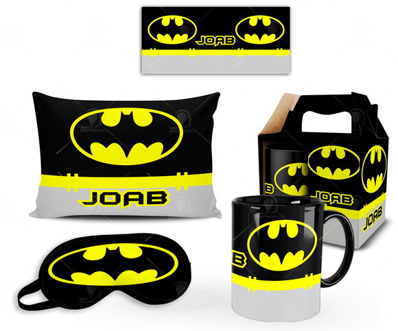 Caneca + Kit personalizado Batman com Nome