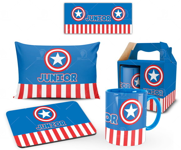 Caneca + Kit personalizado Capitão América com Nome Mod 001