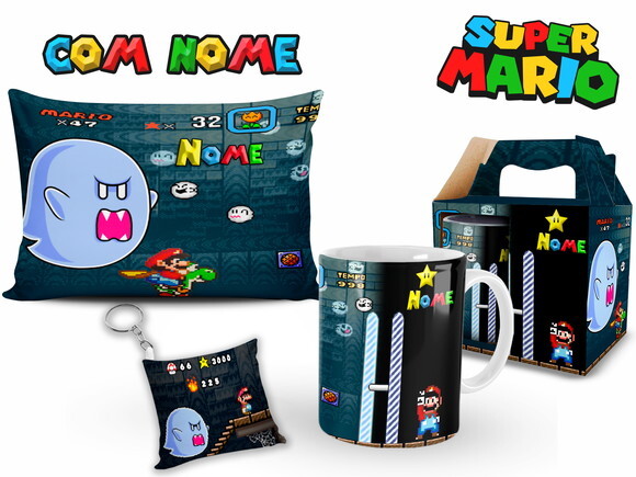 Caneca + Kit Personalizado Super Mário com Nome