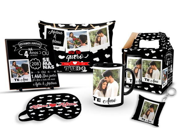 Caneca + Kit Presente Namorados Casamento Noivos - Mod 002