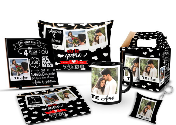 Caneca + Kit Presente Namorados Casamento Noivos - Mod 001