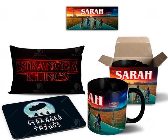 Caneca + Kit Série Stranger Things Netflix com Nome - Mod 11