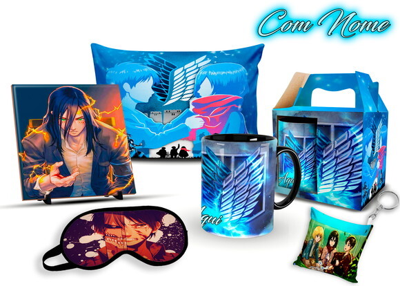 Caneca + kit Shingeki no Kyojin com nome personalizado Mod 1