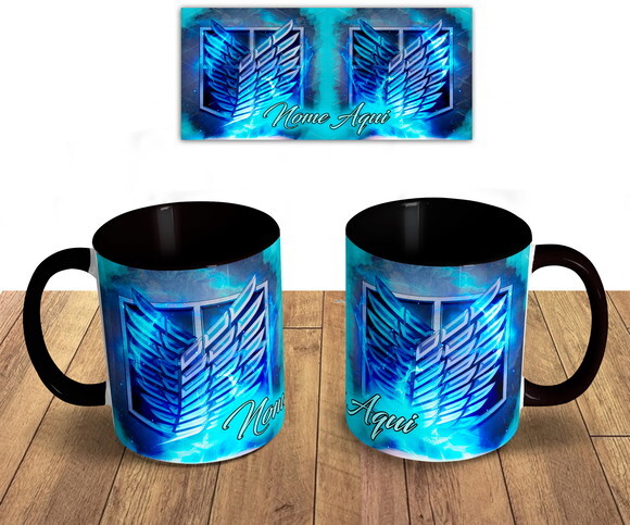 Caneca + kit Shingeki no Kyojin com nome personalizado Mod 2