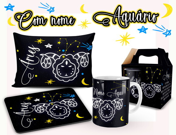 Caneca + Kit Signo Áries Personalizada Com Nome