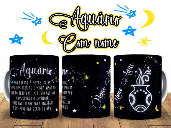 Caneca + Kit Signo Aquário Personalizada Com Nome