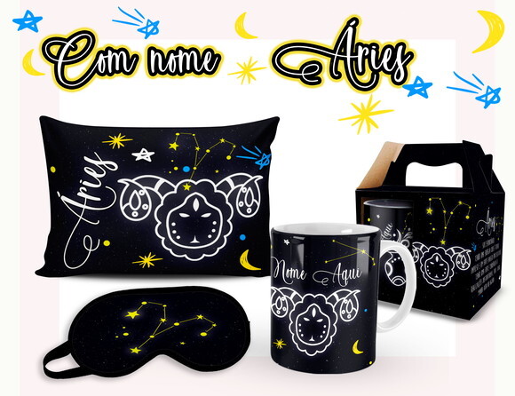 Caneca + Kit Signo Áries Personalizada Com Nome