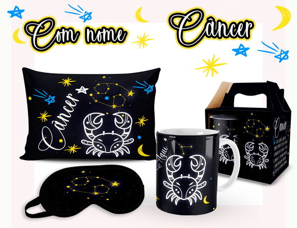 Caneca + Kit Signo Câncer Personalizada Com Nome
