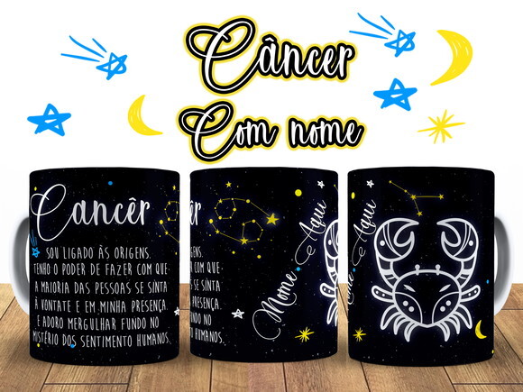 Caneca + Kit Signo Câncer Personalizada Com Nome