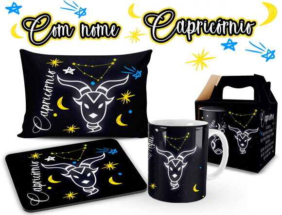 Caneca + Kit Signo Capricórnio Personalizada Com Nome
