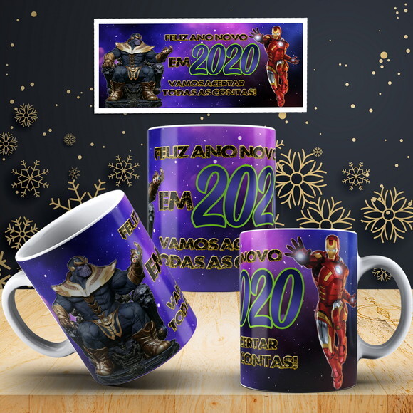 Caneca Ano Novo Vingadores Reveillon 2020 + Caixinha