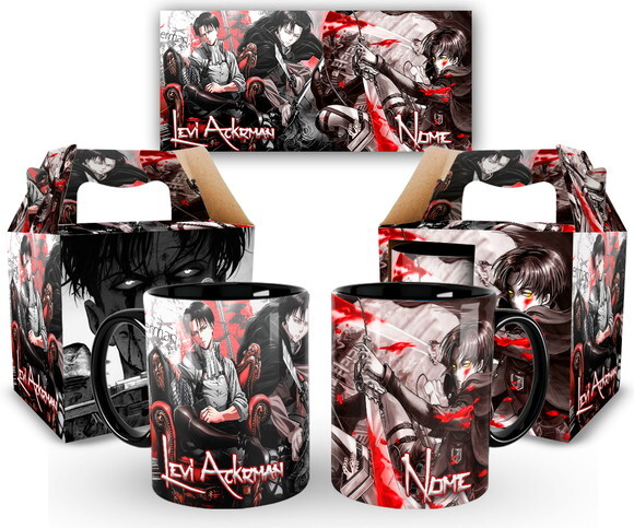 Caneca Attack On Titan Levi Ackerman com Nome + Caixinha