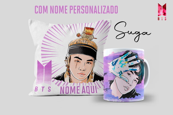 Caneca BTS Suga + Almofada Personalizada com Nome