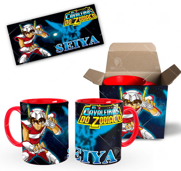 Caneca Cavaleiros do Zodíaco Seiya de Pégaso + Caixinha