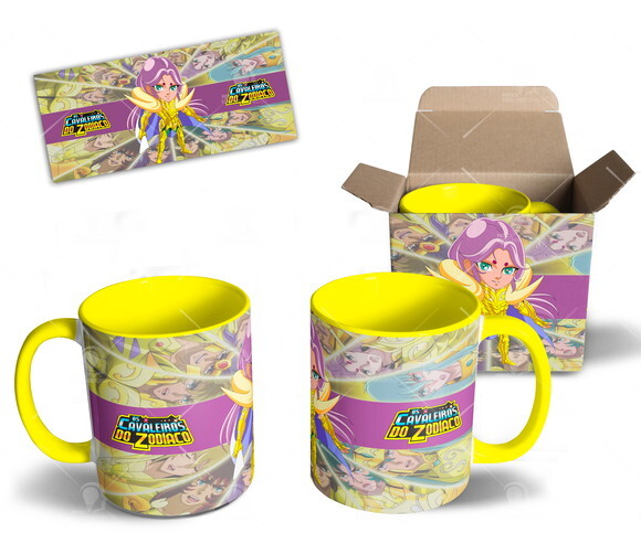 Caneca Coleção Cavaleiros de Ouro Signo Áries + Caixinha