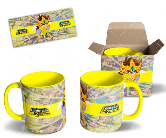 Caneca Coleção Cavaleiros de Ouro Signo Leão + Caixa